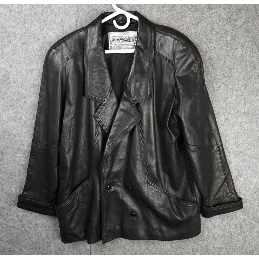 Sawyer of Napa Leather Jacket Men's Large Black Button Heavy Pockets EUC